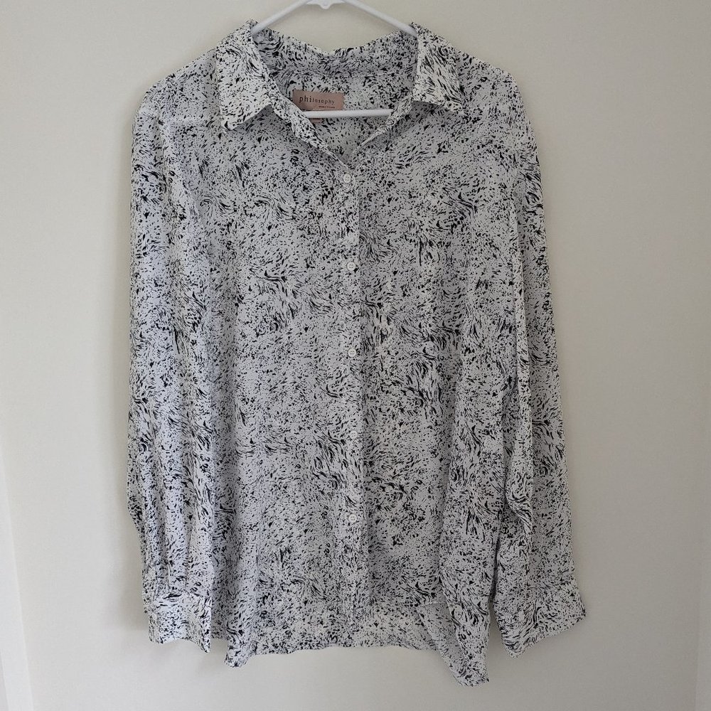 NWT Philosophy Black and White Splatter Button Down Shirt XL